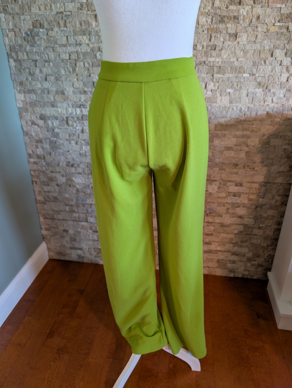 Lime Green Tailored Trousers Brat Green High Waist Wide Leg Pants Dopamine Sz S image 4